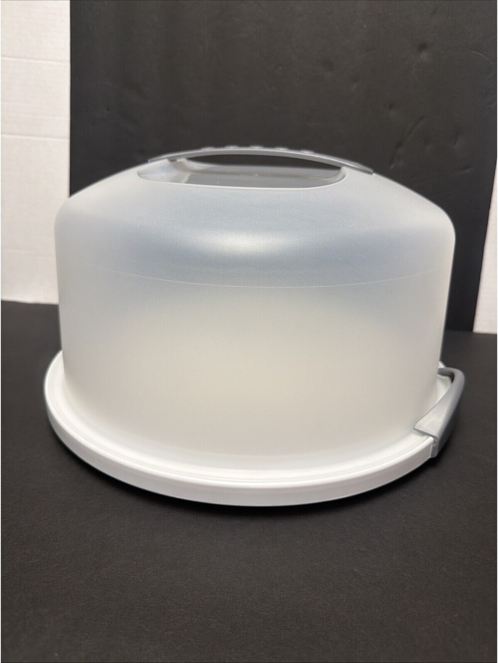 Cake Carrier Sterilite White & Gray 13.5" D 8” Tall Locking Handles Carry Handle